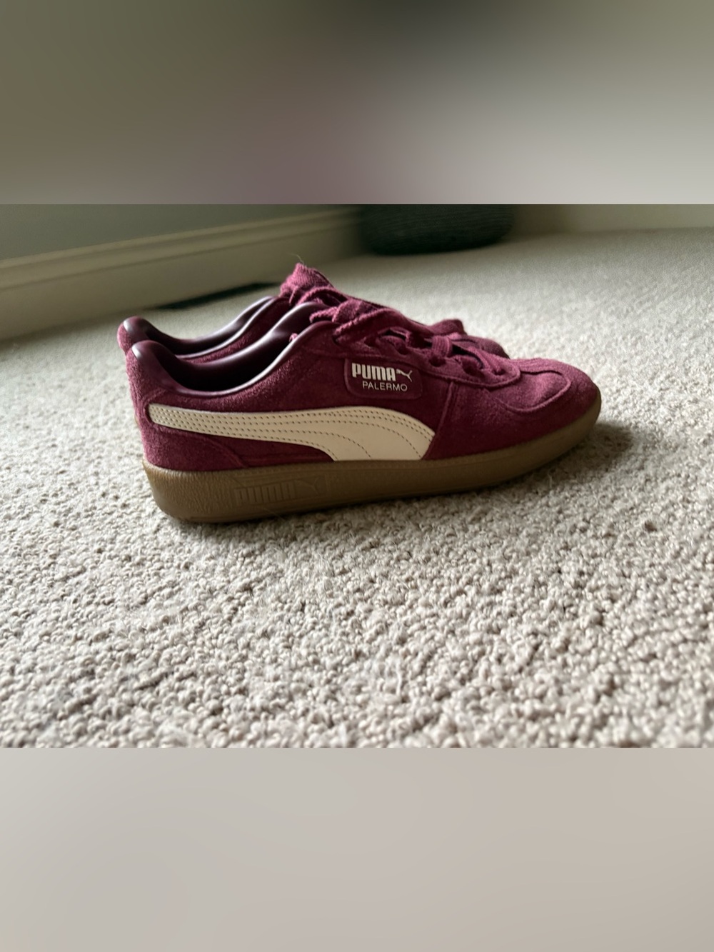Puma Palermo Suede Sneakers - Burgundy with Cream Stripe
